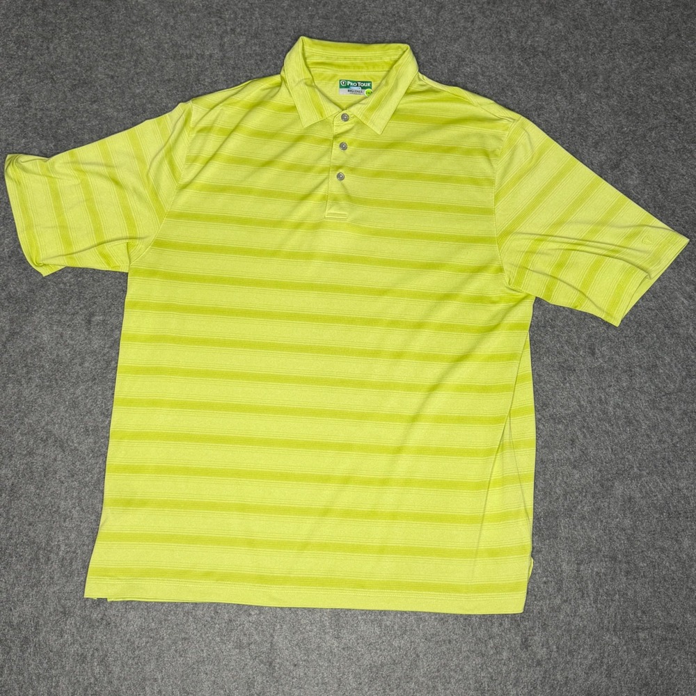 Pro Tour CoolPlay Polo Shirts Mens 2XLT Big Tall Striped Golf Lot Lime Purple2pk